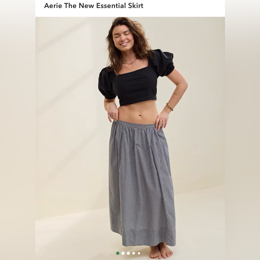 Aerie Women’s XL The Essential Skirt Gingham Black White Cotton Maxi Skirt